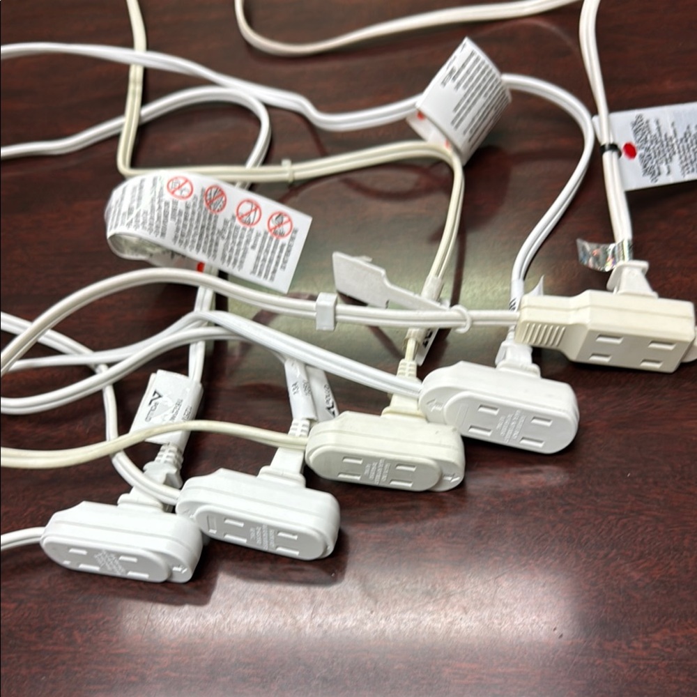 6 White Power Cords with 3 Outlets